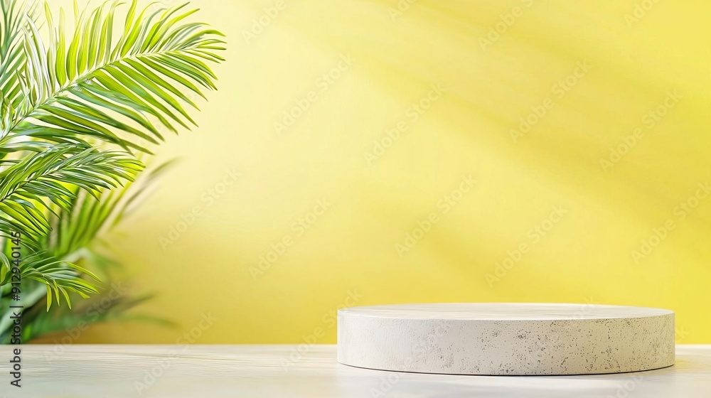 Eye level angle, enchanting tropical podium backdrop for nature-inspired product displays Eye level angle, enchanting tropical podium backdrop for nature-inspired product displays