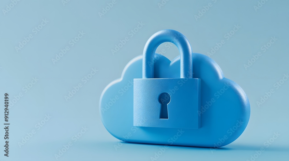 3D illustration of a blue cloud with a padlock, symbolizing cloud security, data protection, and internet safety. 3D illustration of a blue cloud with a padlock, symbolizing cloud security, data protection, and internet safety.