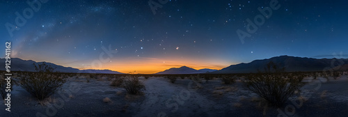 Starry night sky over a quiet desert landscape