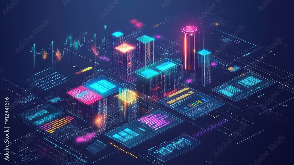 Isometric illustration analysis big data Isometric illustration analysis big data