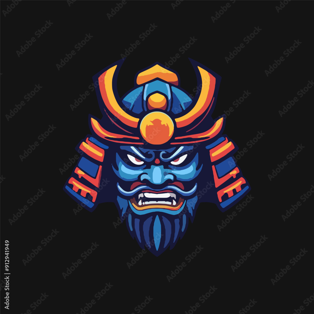 Samurai helmet with an oni mask vector Illustrations Samurai helmet with an oni mask vector Illustrations