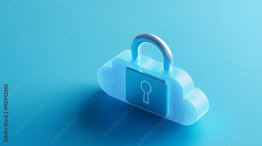 3D illustration of a cloud-shaped lock on a blue background, symbolizing cloud security, data protection, and online privacy. 3D illustration of a cloud-shaped lock on a blue background, symbolizing cloud security, data protection, and online privacy.