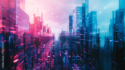 Wallpaper Mural Futuristic cityscape digital technology smart city concept abstract background internet of things communication network artificial intelligence big data Torontodigital.ca