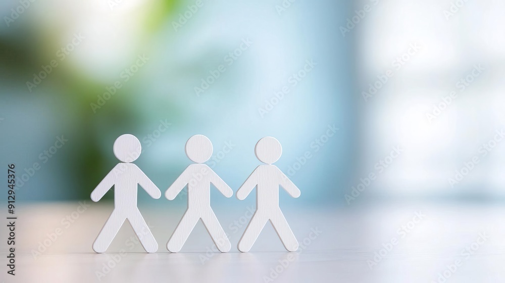 Three paper figures standing in a row, symbolizing teamwork and unity. Three paper figures standing in a row, symbolizing teamwork and unity.