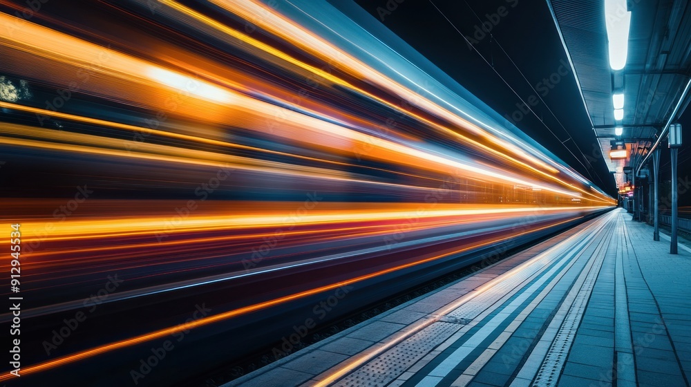 Long exposure cinematic object of light trails from a train window, capturing the motion blur and creating an abstract background with blurred light streaks. Long exposure cinematic object of light trails from a train window, capturing the motion blur and creating an abstract background with blurred light streaks.