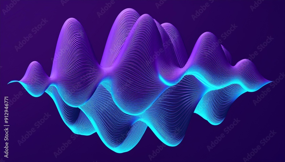 Fototapeta premium 3D sound waves forming abstract shapes, 3D background music, creative and modern neon