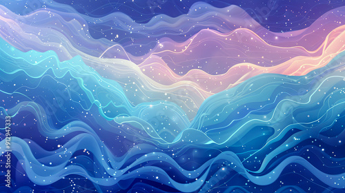 Abstract blue background with waves aurora borealis winter snow texture effect digital art graphic design wallpaper illustration backdrop