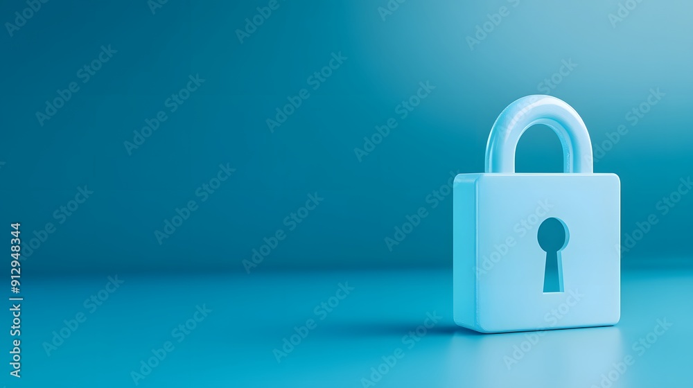 Fototapeta premium A blue padlock symbolizing security and protection on a matching blue background. Ideal for digital privacy and cybersecurity concepts.