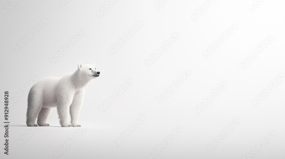 Polar bear cub standing on white background, looking to the right. Polar bear cub standing on white background, looking to the right.