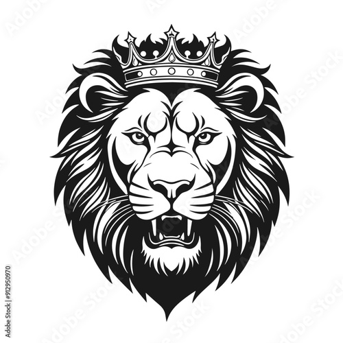 Black and white vector silhouette of a Lion face isolated on white background photo