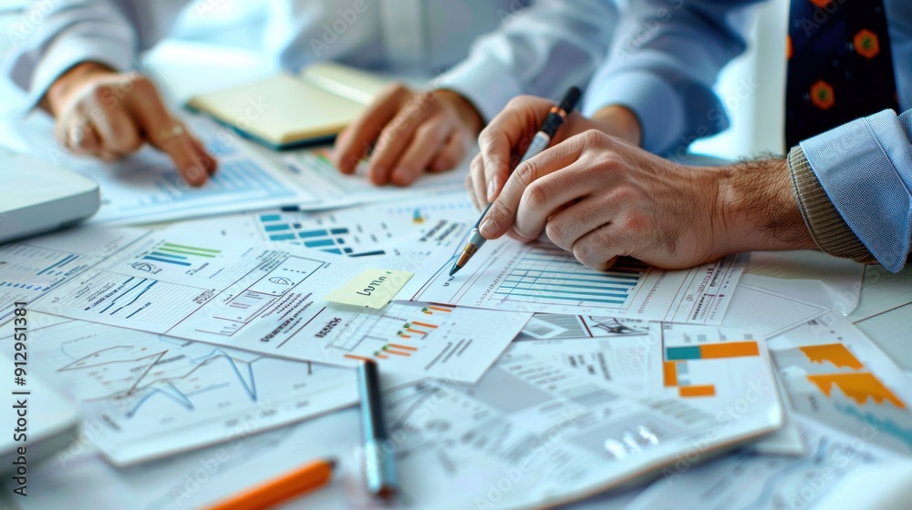 Generate a photo realistic image of a construction project team in a meeting discussing cost analysis with detailed financial charts and budgeting documents; ensure the image is of high resolution 
