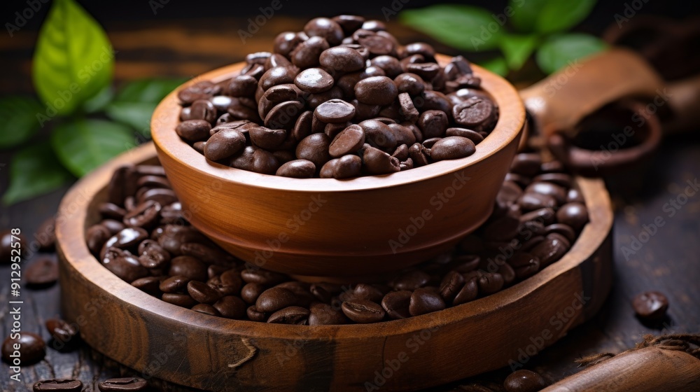 Close up of chocolate covered espresso beans piled in rustic bowl Close up of chocolate covered espresso beans piled in rustic bowl