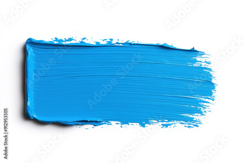 A single blue paint swatch with visible brush strokes on a white background, highlighting a bold and vibrant color.