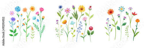 Green Grass Border in Watercolor Isolated on Background