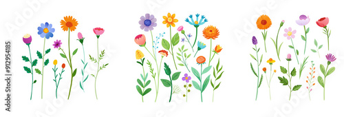 Green Grass Border in Watercolor Isolated on Background