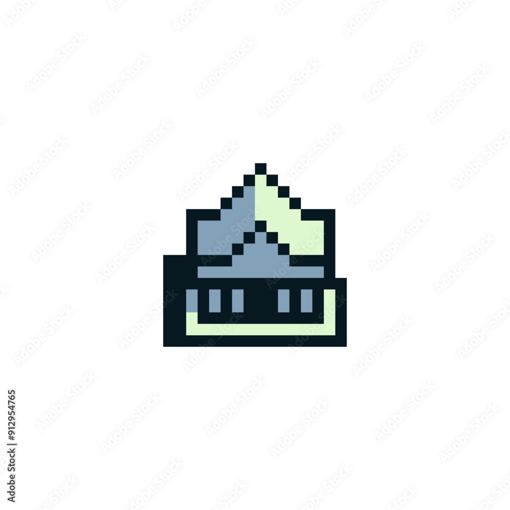 Home icon, house sticker, building pixel art design for logo, web, mobile app, badges and patches. Video game sprite. 8-bit. Isolated vector illustration. Home icon, house sticker, building pixel art design for logo, web, mobile app, badges and patches. Video game sprite. 8-bit. Isolated vector illustration.