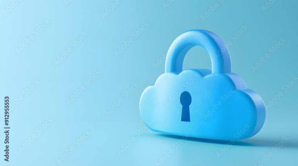 Blue cloud icon with keyhole symbolizing secure cloud storage against a light blue background, representing data security and digital privacy. Blue cloud icon with keyhole symbolizing secure cloud storage against a light blue background, representing data security and digital privacy.