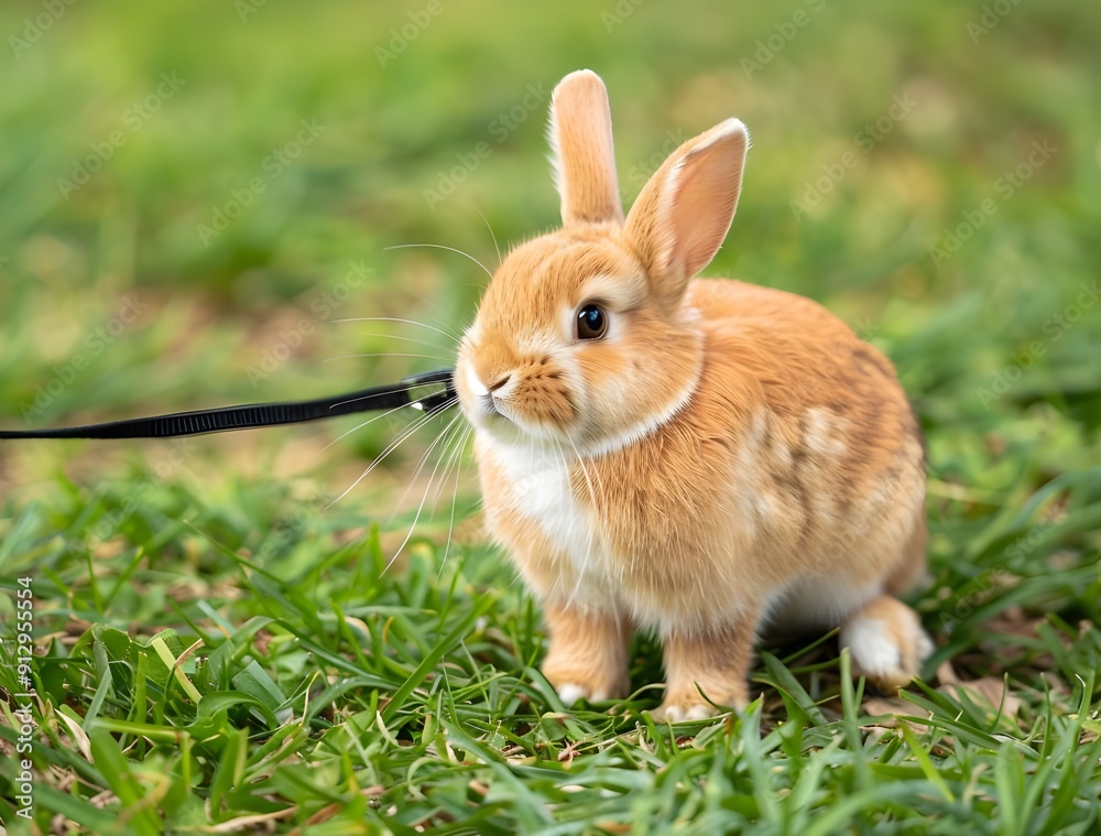 Cute brown rabbits playing on the grass on blur background. Cute brown rabbits playing on the grass on blur background.