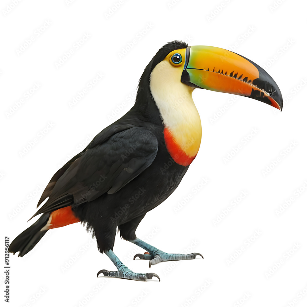 A colorful toucan bird with a large, brightly colored beak, isolated on a white background. Transparent PNG for versatile use. Perfect for educational materials, nature-themed designs, or tropical bra A colorful toucan bird with a large, brightly colored beak, isolated on a white background. Transparent PNG for versatile use. Perfect for educational materials, nature-themed designs, or tropical bra