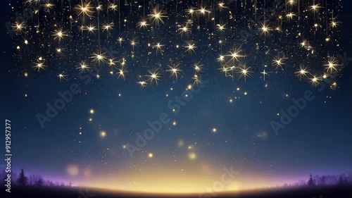  A serene Christmas Eve sky filled with a multitude of golden stars, creating a magical  atmosphere.
