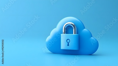 Blue cloud with a secure lock symbolizing cloud security and data protection in a digital environment.