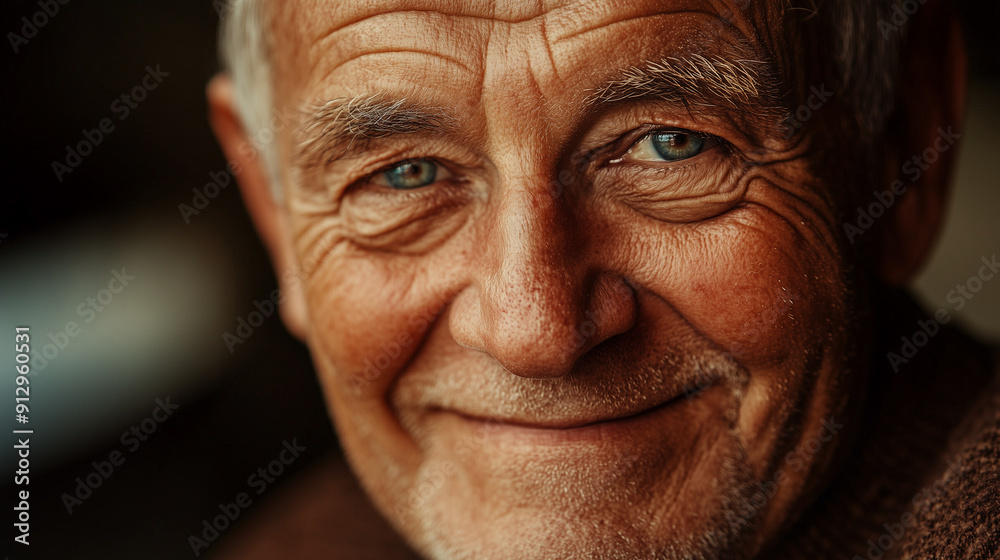 The face of a smiling older man shows his friendly and radiant face. His wrinkles, which add character, and his warm smile, express kindness and cheerfulness. The face of a smiling older man shows his friendly and radiant face. His wrinkles, which add character, and his warm smile, express kindness and cheerfulness.