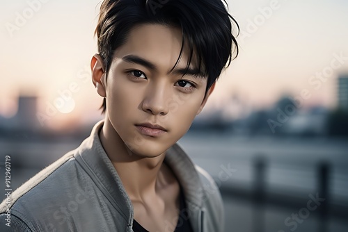Handsome Asian Model Close-Up Portrait