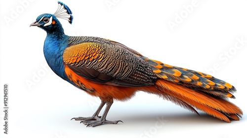 Assortment of exotic birds like peacock, great bustards, and Himalayan monal, isolated on transparent background, 3D illustration, Generative AI