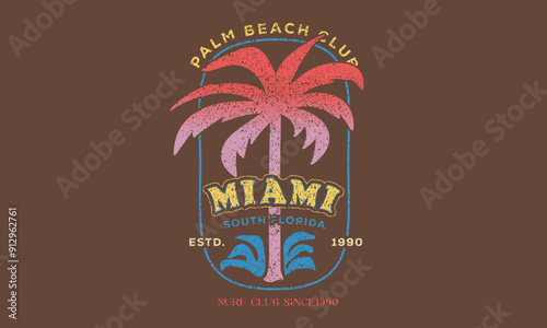 Palm tree. Miami sunshine paradise artwork. Sunshine paradise graphic print design. Enjoy beach life. Summer vibes artwork. Surf club design. Big wave artwork. Enjoy beach life.