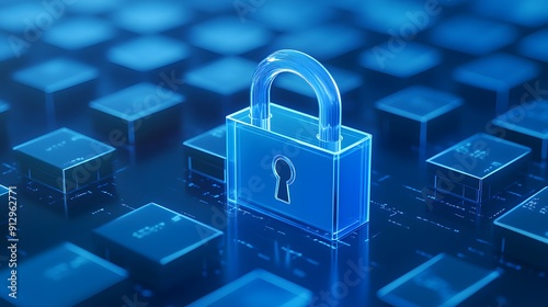 Wallpaper Mural Blue padlock on a computer keyboard representing data security, cybersecurity, and protection measures in the digital world. Torontodigital.ca