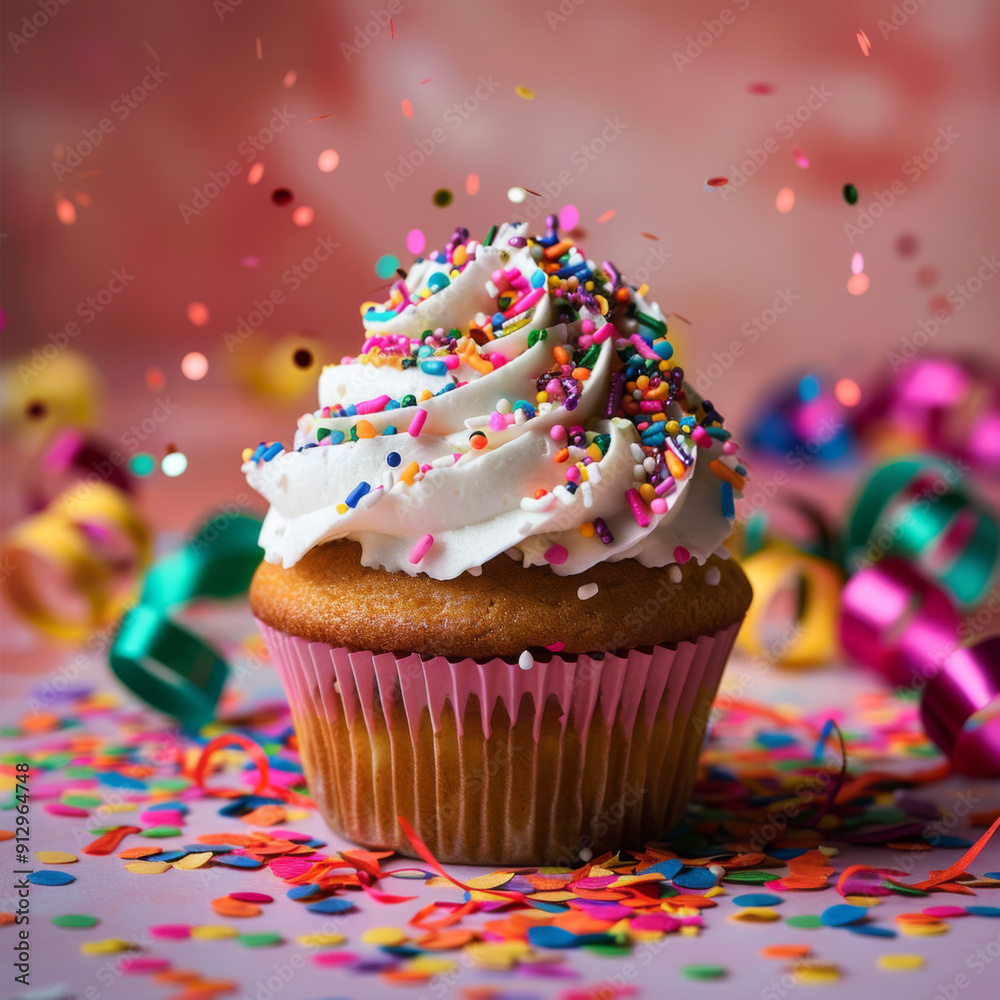 Single Sprinkled Cupcake with Confetti Single Sprinkled Cupcake with Confetti