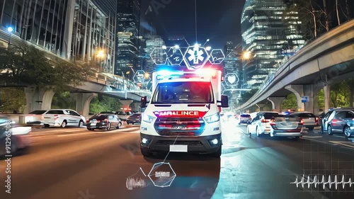 Ambulance in the City at Night
