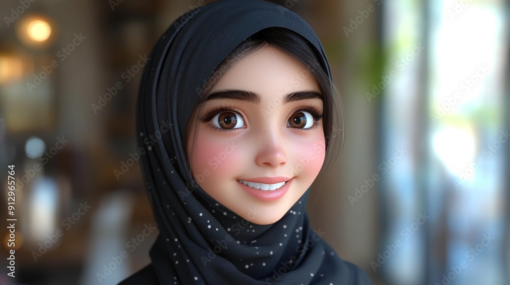 Portrait of a smiling young girl wearing hijab, isolated on transparent background, 3D illustration, Generative AI Portrait of a smiling young girl wearing hijab, isolated on transparent background, 3D illustration, Generative AI