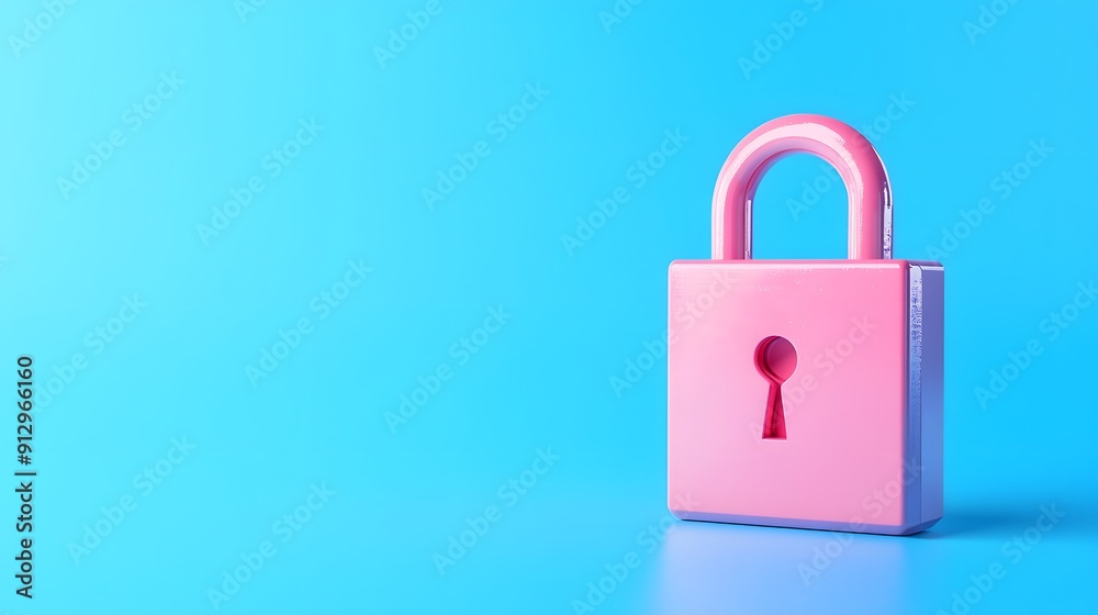 Bright pink lock against a vibrant blue background symbolizing security, protection, privacy, and safety. Minimalist, colorful, and modern design. Bright pink lock against a vibrant blue background symbolizing security, protection, privacy, and safety. Minimalist, colorful, and modern design.