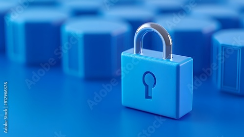 Close-up of a blue padlock on a blurred blue background, symbolizing security, protection, and privacy in a digital context.