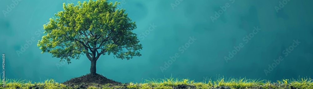 Tree with ecofriendly transport and recycling symbols minimal icon flat blue background illustration space for Ad Tree with ecofriendly transport and recycling symbols minimal icon flat blue background illustration space for Ad
