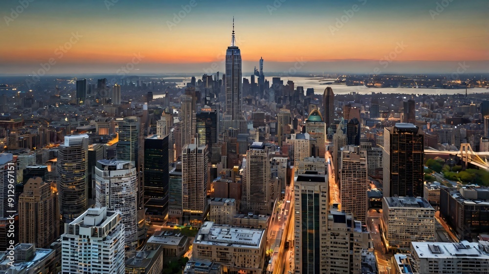 Obraz premium A skyline view of a metropolitan city with skyscrapers and bridges