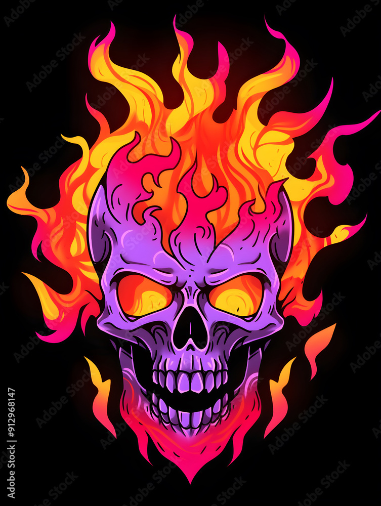 Tribal Skull and Tribal Flames Tattoo art nouveau illustration Tribal Skull and Tribal Flames Tattoo art nouveau illustration