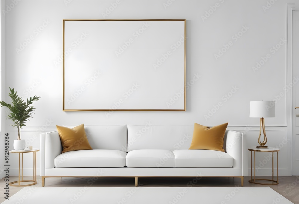 A black picture frame with a plant next to it on a white background A black picture frame with a plant next to it on a white background
