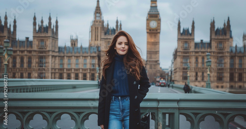 A beautiful woman from the United States on the bridge