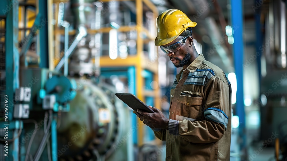Portrait of a factory maintenance technician performing safety checks Portrait of a factory maintenance technician performing safety checks