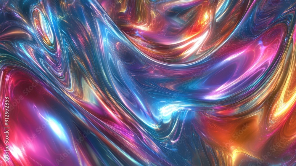 Fototapeta premium Swirling chrome patterns with a kaleidoscope of vibrant colors reflecting light in a mesmerizing dance