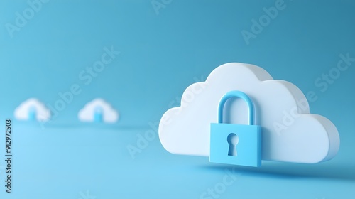 Cloud security concept image showing a cloud icon with a lock, representing data protection and secure storage in a digital environment.