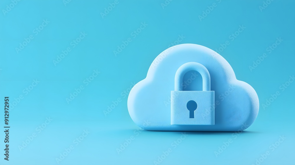 Cloud security concept with a blue cloud and lock symbolizing data protection and online safety against cyber threats in a digital environment. Cloud security concept with a blue cloud and lock symbolizing data protection and online safety against cyber threats in a digital environment.