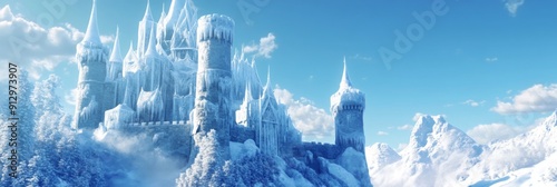 Frosty Fortress: An Animated Snowscape with Icy Citadels and Towers, Emblematic of Winter's Majestic Reign. photo