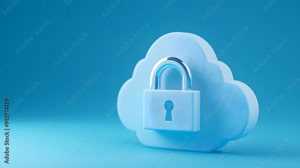 Cloud security concept with a locked padlock symbolizing data protection and online privacy on a blue background. Cloud security concept with a locked padlock symbolizing data protection and online privacy on a blue background.
