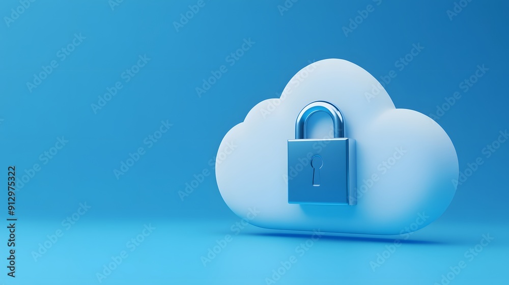 Cloud storage security concept. An illustration of a cloud with a lock, symbolizing data protection and online privacy on a blue background. Cloud storage security concept. An illustration of a cloud with a lock, symbolizing data protection and online privacy on a blue background.