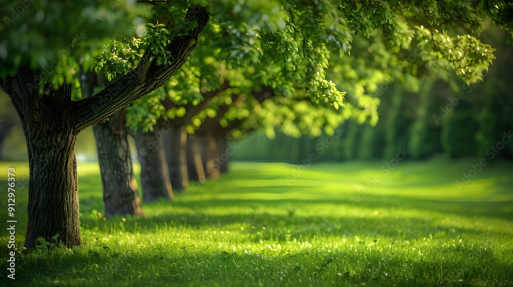Obraz premium Serene park with lush green trees.