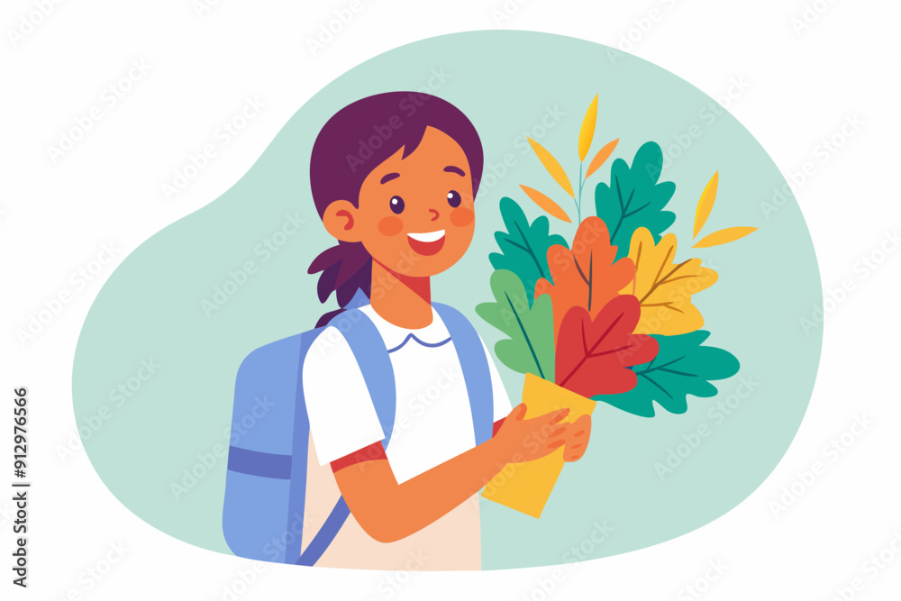 Young Girl holding a bunch of Leaves Young Girl holding a bunch of Leaves