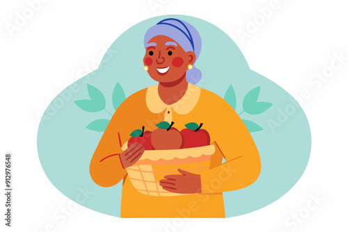 Old African Lady with Basket of Apples